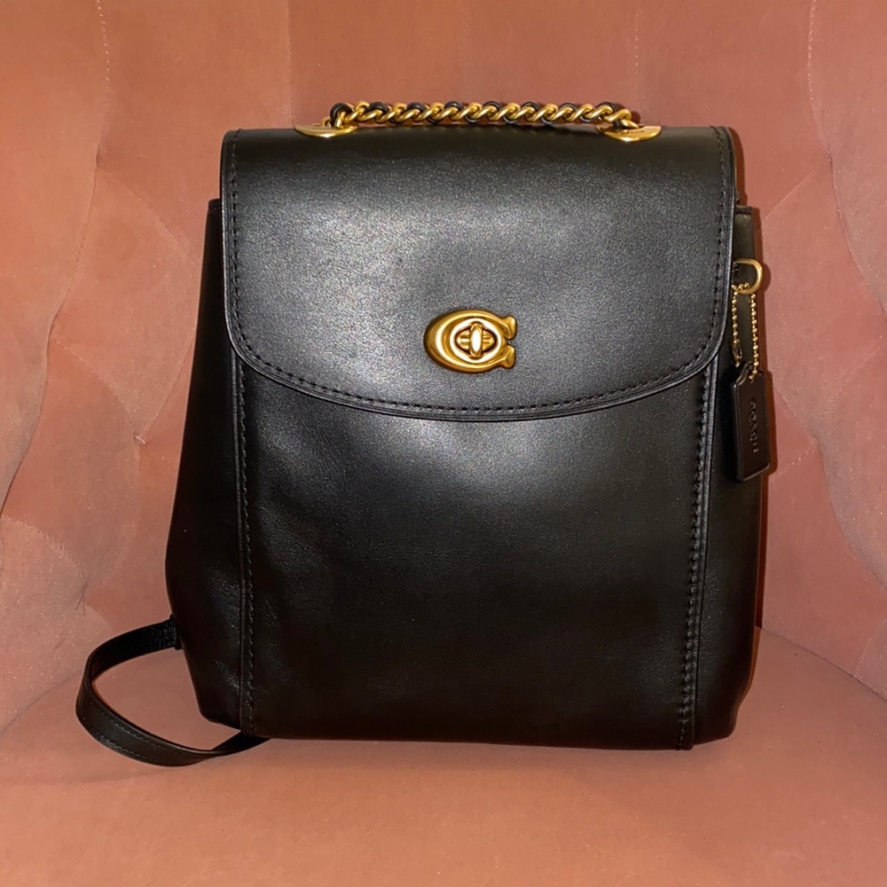 Coach Parker 18 Backpack in Black Leather with Brass Hardware